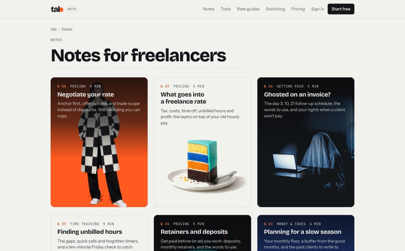tab · notes for freelancers