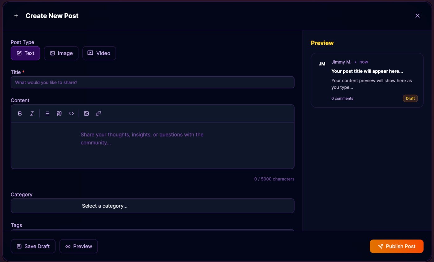 Journal post composer with live preview