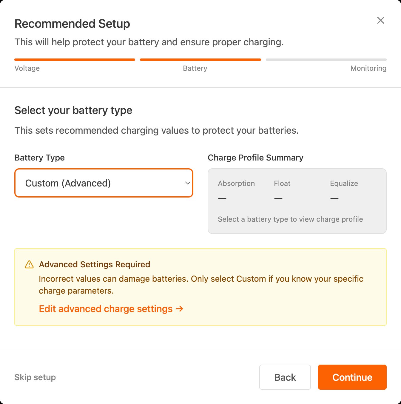 2 · Select battery type