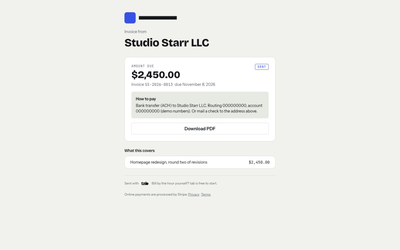 The invoice they pay from
