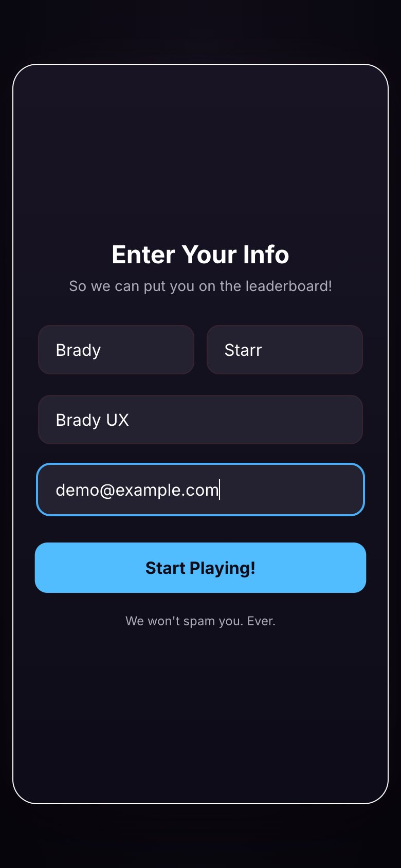 Name, company, email